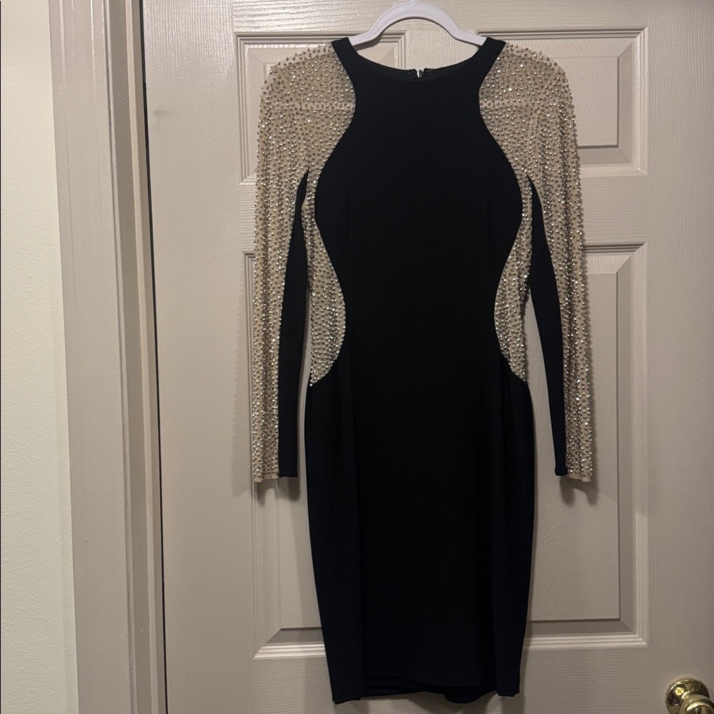 Sexy Elegant Rhinestone Mesh Arms dress